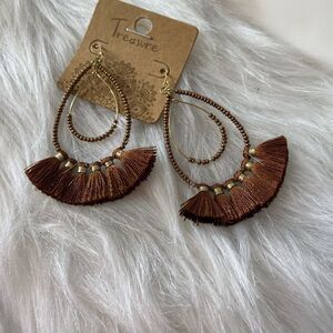 Dangling Beaded Double Hoops with Tassels